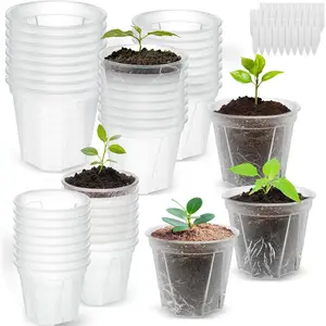Clear  Pots with Drainage, 40 Pack Transparent Plastic Orchid Planters, 3 Sizes  Pots 6/5/4 Inch with 40  Labels for Seedlings, , Indoor/Outdoor Repotting