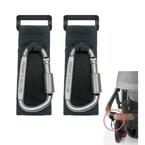 2 Pcs Baby Stroller Hook with Locking Mechanism, Carry 30 lbs per Stroller Carabiner Clip, Adjustable Baby Stroller & Car Seat Hook for Hanging Diaper Bag, Golf, Shopping and Pet Cart