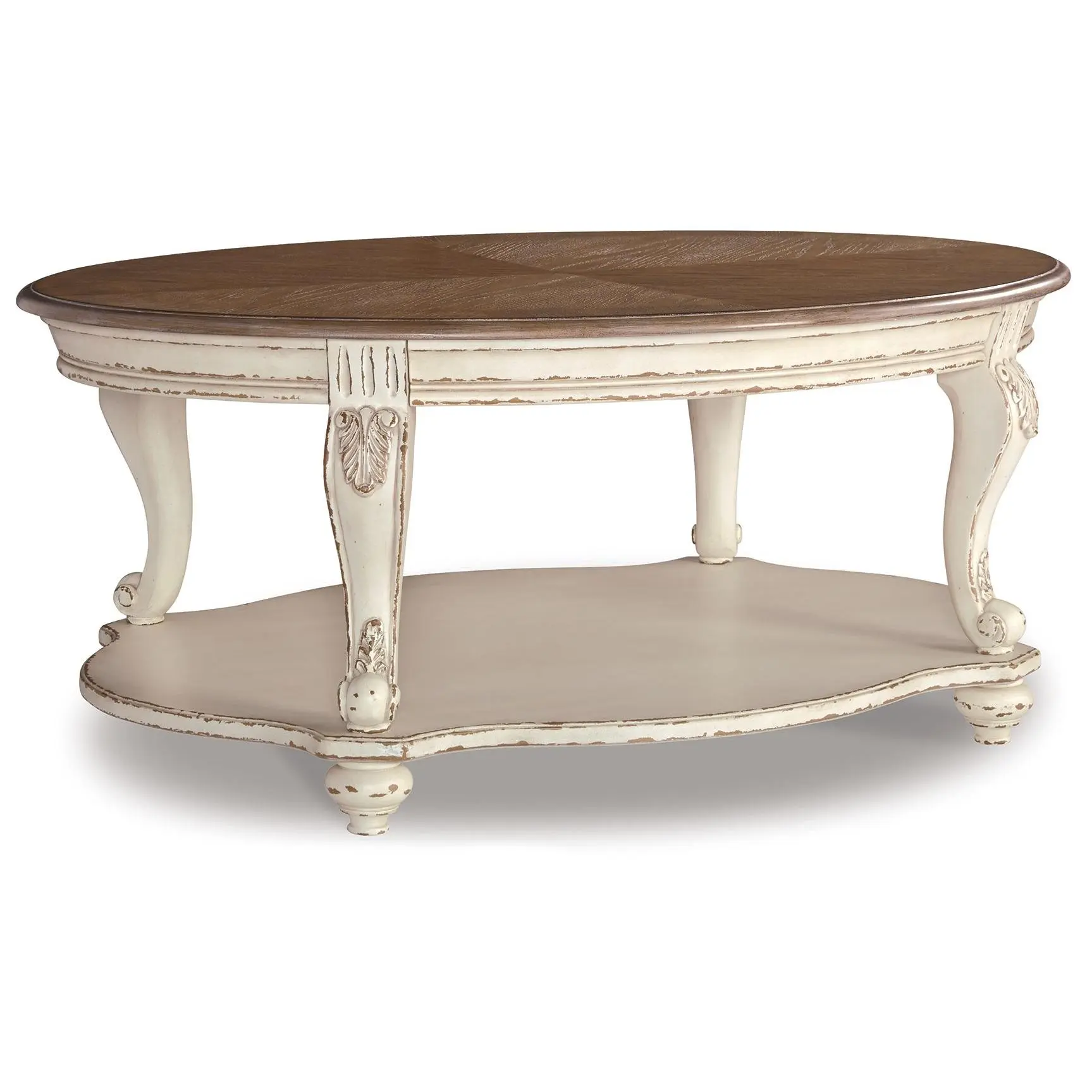 Realyn - Oval Cocktail Table - White / Brown