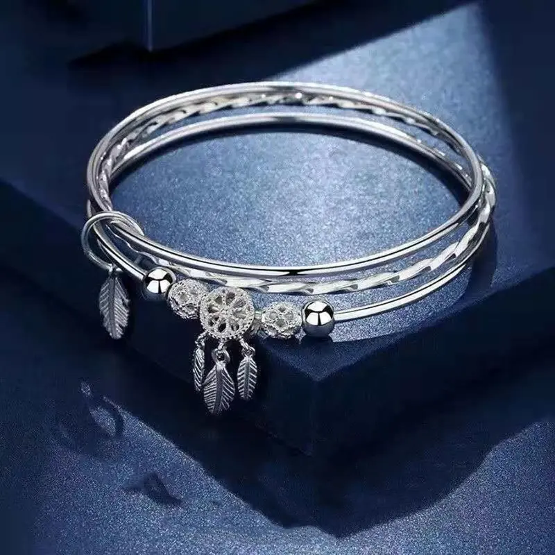 Women's Silver-Plated Bohemian Dream Catcher Bangle Bracelet with Beads, Rhinestone Accents, Adjustable Tassel, Feather - Daily Fashion Costume Jewelry, Birthday/Anniversary Gift for Mom, Alloy Bracelets & Bangles, Summerwins, Feathers, Hypoallergenic, Sk