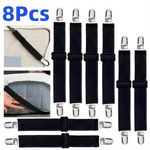 8pcs Adjustable Elastic Bed Sheet Fasteners | Heavy Duty Nylon Grippers for Secure Fit on Mattresses, Fitted & Flat Sheets - Durable Black Straps, Machine Washable, Bed Sheet Accessories