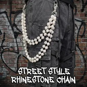 1pc Fashion Street Hip-Hop Pants Chain Handmade Ceramic Rhinestone Ball Waist Chain Unisex Body Chain Accessory For Daily Wear Multicolor Iron Alloy Non-Stretch