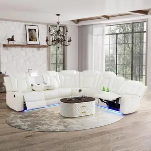 Power Reclining Sectional Sofa USB Chargers and Storage Console, Leather