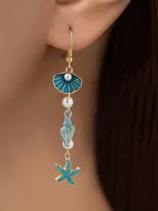 Blue Starfish Shell Fringe Earrings for Women, Ocean Wind Party Beach Vacation Daily Wear, Holiday Charm Gift Accessory
