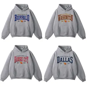 Vintage Ash Grey All Team Football Hoodie, Retro Varsity Graphic Unisex Pullover for Men and Women