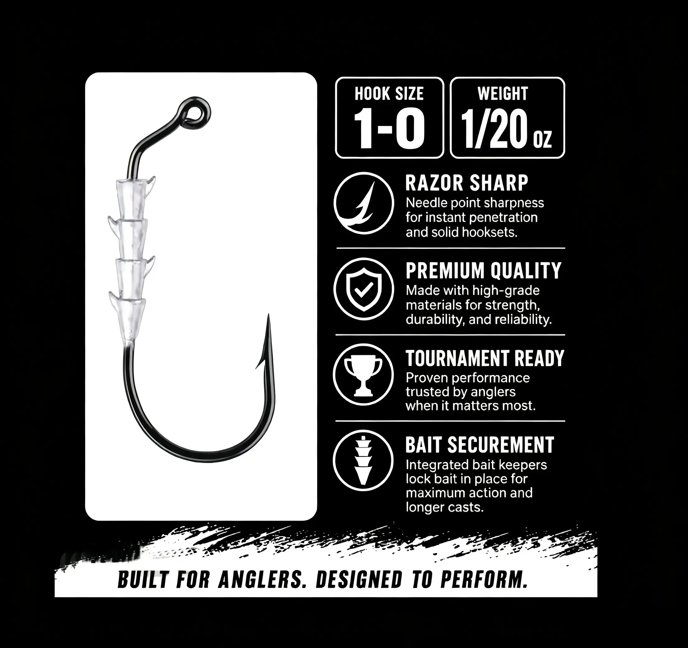 Dragon Tail Coike Sea Urchin J-Hook Shape Saltwater Jig Fishing Hooks, 5-Pack, Fish Hooks, Fishing Equipment