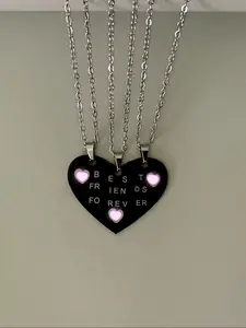 Night Glow Heart Shaped Necklace Best Friends Forever Necklace Set, Sentimental Necklaces, Cute Friend Gift Jewelry, 3 Pcs/set, Perfect for Friends & Gifts