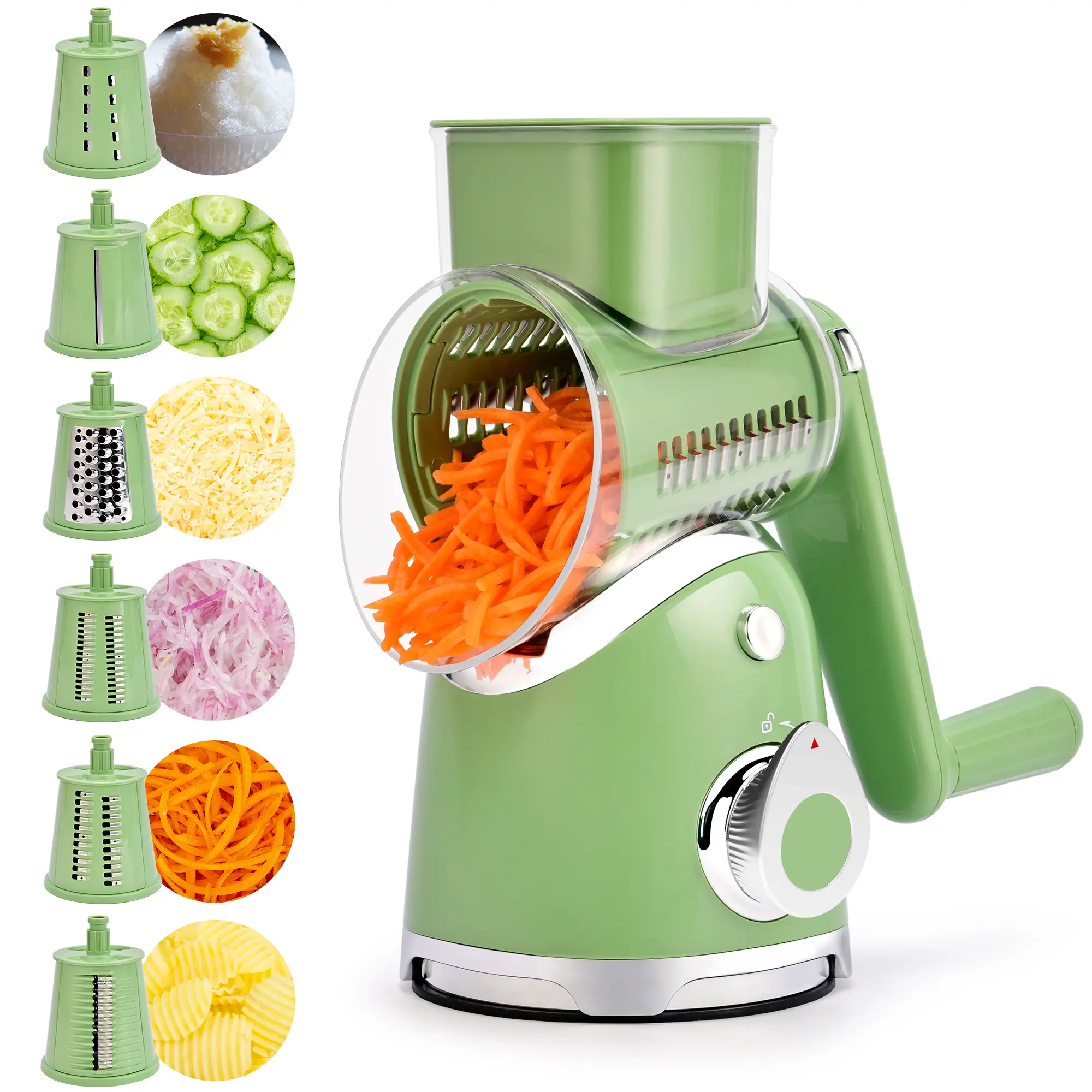 SUSTEAS Vegetable Chopper 18/10 Stainless Steel with 6 Replaceable Blades, Strong Suction Cup Base, Durable Design for Easy Cooking Kitchenware Utensils New Green summerwins