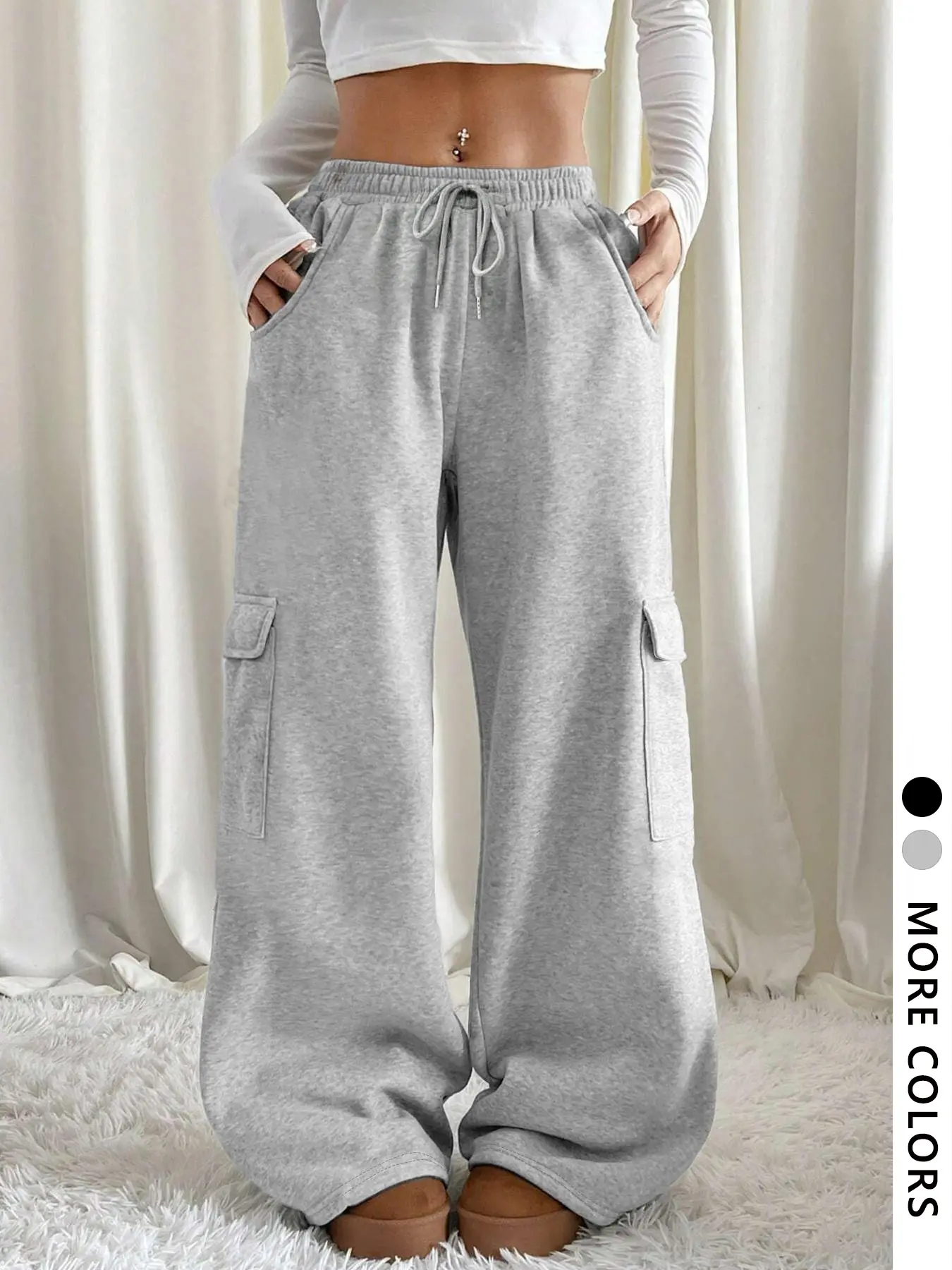 Women's Plain Pocket Sweatpants, Casual Streetwear Pants for Daily Wear, Ladies Bottoms for Fall & Winter