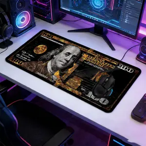 Black Gold 100 Dollar Bill Large Gaming Mouse Pad, Extended Mousepad, Extended Non-Slip Rubber Base Desk Mat, Money Aesthetic Design, Gaming Room Accessories, Office Desk Pad for Home Office & Gaming Setup, Ideal Gift for Hustlers & Finance Enthusiasts