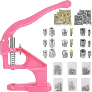 Hand Press Grommet Machine, Grommets Eyelet Tool Kit, Eyelet Punch Tool Kit with 1800 Pcs Grommets Eyelet and 9 Dies for Snap Buttons, Rivets Setting,Curtains,Belts,Bags,Shoes,Awning,DIY Craft