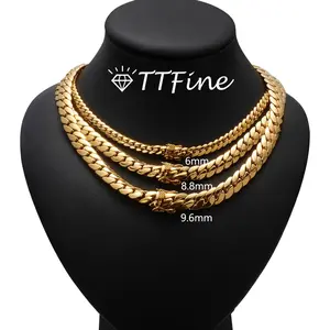 Miami Cuban Stainless Steel Encipher Curb Chain Necklace Hip Hop Jewelry Width 6mm/8.8mm/9.6mm