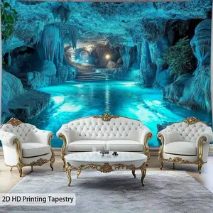 Underwater Tapestry Ocean Cave Backdrop Marine Theme Wall Hanging Photography Background Aquarium Decor for Living Room Bedroom Indoor Outdoor Home Decoration