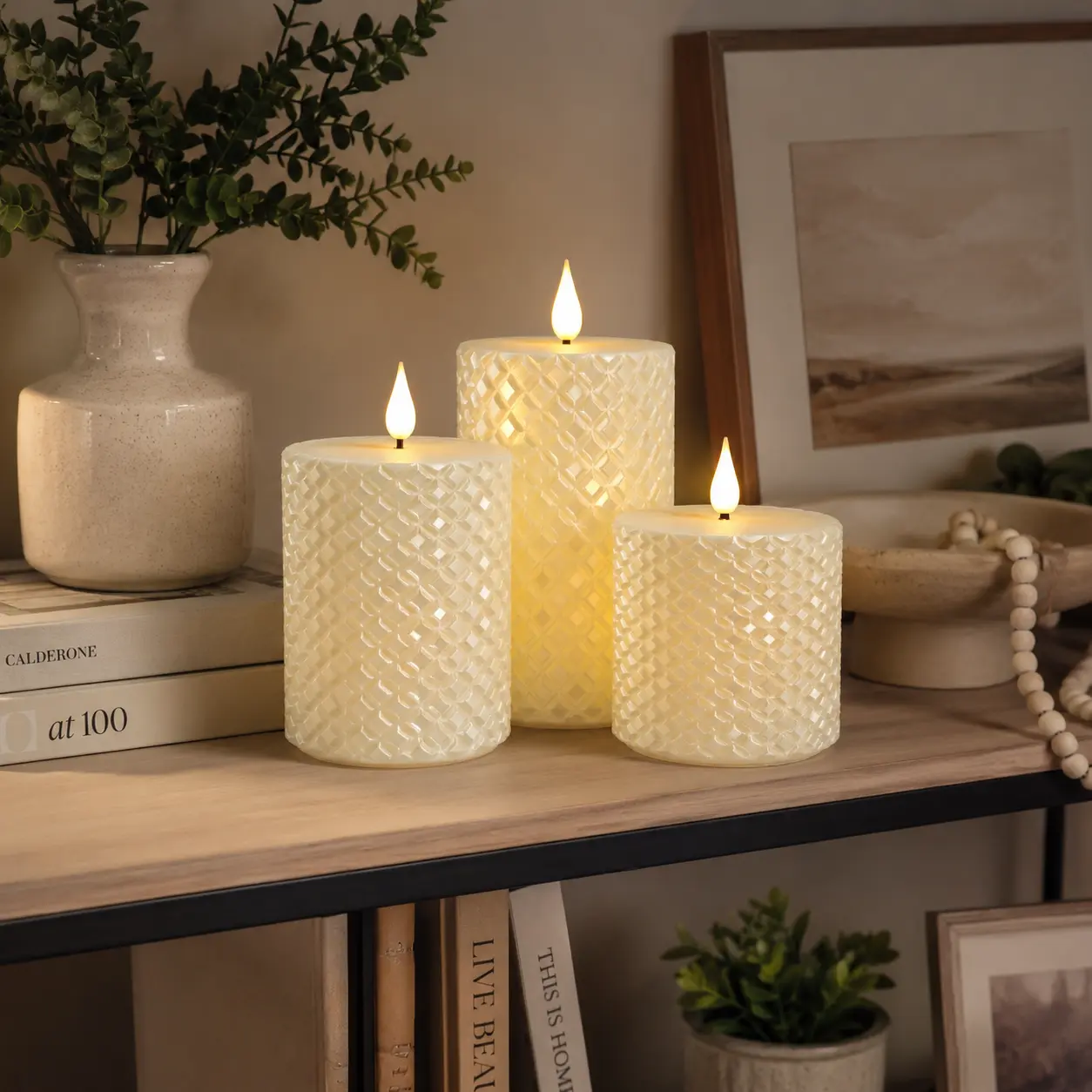 3PCS Modern Diamond Texture LED Flameless Decorative Candles Set - Remote Control, Timer, Flame-Free Safe, Durable, 2 AAA Battery-Powered, Realistic Flickering Warm White Candle Lights for Daily, 4th of July Parties Decor
