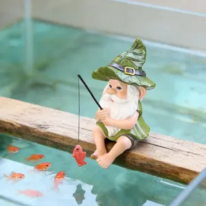 Cute Fishing Dwarf Resin Figurine, Garden Statue Outdoor Decor, Fairy Tale Style Micro Landscape Decoration, Portable Yard Ornament