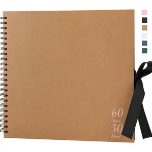 Scrapbook Album with 60 Pages Thick  Paper, 10x10in Brown DIY Photo Book, Large Memory Book with Photo Corners for  Family Lovers Pets