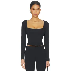 SKIMS Smooth Layers Square Neck Long Sleeve in Obsidian