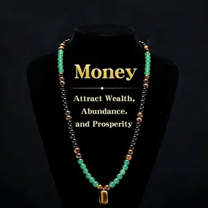 Money Attraction Necklace With GreenAventurine & Tiger Eye Pendant Healing Crystal Stone ,Anniversary, Vacation &Theme Parties Jewelry Charms Abundance Crystal bracelet,Long Chain,Sweater chain,Ideal gift Jewelry for Men and Women necklace summervibes
