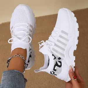 Women's Fashion Leopard Print Sneakers, Breathable Mesh Low-Top Running Shoes with Lace-Up Closure, Comfortable Casual Athletic Footwear in Black, White, Red, Beige, Green, Yellow & Blue, Breathable Sneakers Fit Runner Trainer Training Clos