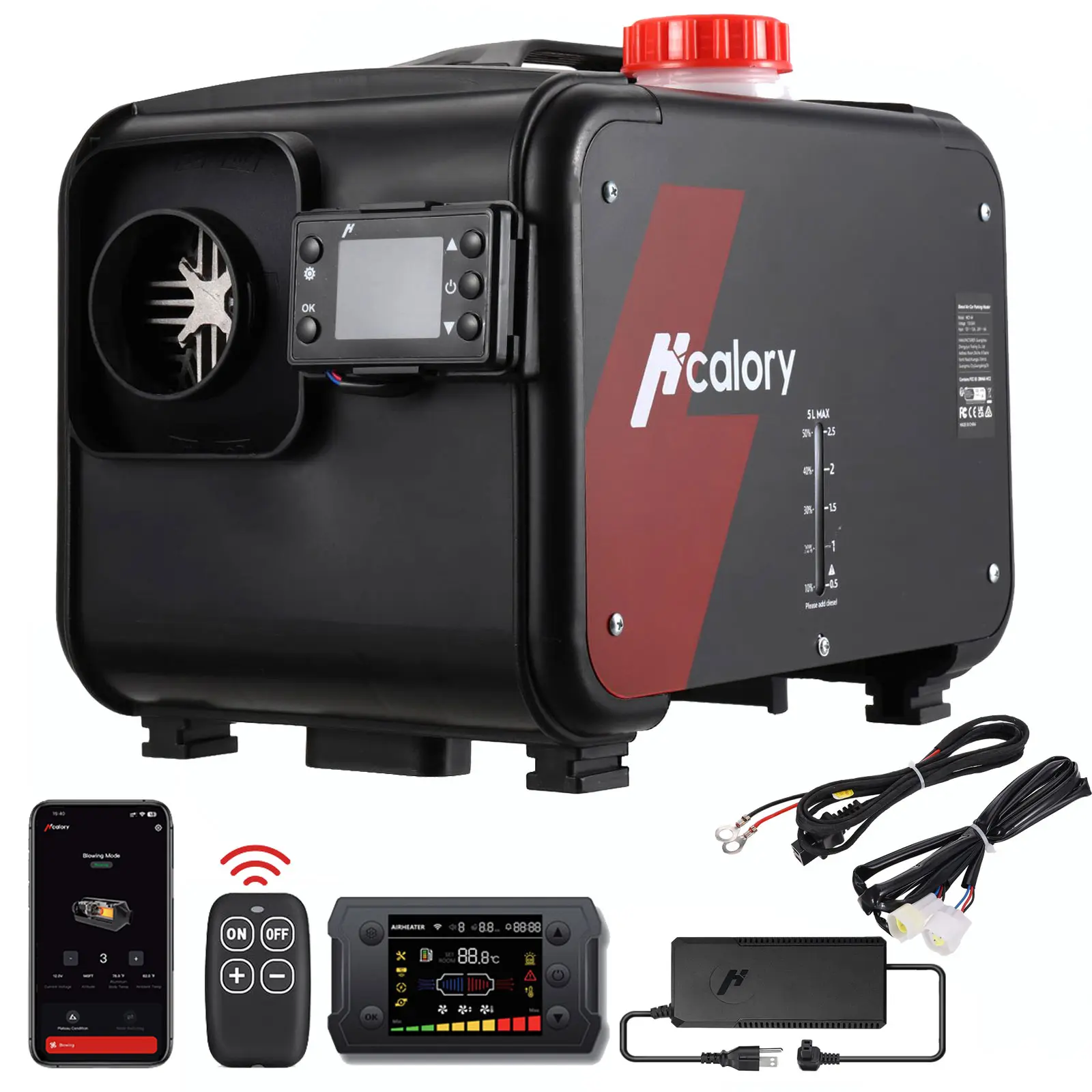 Diesel Heater 8KW, HBH1S 12V Parking Diesel Air Heater All in One with App Control, 10-Temperature Settings, Auto Start-Stop and Fast Heating, 110V AC & 12V 24V DC, for Car, RV, Campers