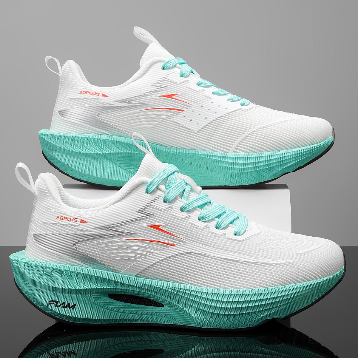 AOPLUS Lightweight Running Sneakers. Viral White Teal Athletic Shoes for Men & Women. Experience Cloud Comfort with Breathable Mesh & Shock Absorbing Chunky Sole. The Ultimate Versatile Gym to Street Footwear for Your Everyday Athleisure OOTD.