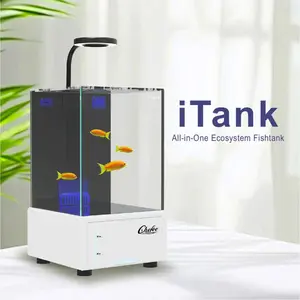 Chefoo iTank All-in-One Nano Fish Tank – Self-Circulating Aquarium with Bottom Filtration System, Overflow Water Drainage, Anti-Jump Lid & LED Light, Compact Desktop Betta Fish Tank, White