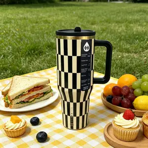 HydroJug Traveler 40 oz Vacuum-Insulated Leakproof Tumbler with Straw - Black-and-White Checkerboard, Portable Large-Capacity Drinkware for Camping, Gym - Enhanced Insulation