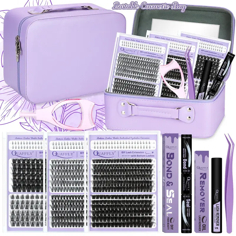 Eyelash Extension Kit, 1 Box Portable Eyelash Makeup Kit, Includes Lash Tools, Including Eyelash Glue, Sealer, Remover, Tweezers, Eyelash Curler Protector, Eye Makeup Tool, Cosmetic, DIY Eyelash Extensions, Eyelash Extensions Set, Diy Lash Tools
