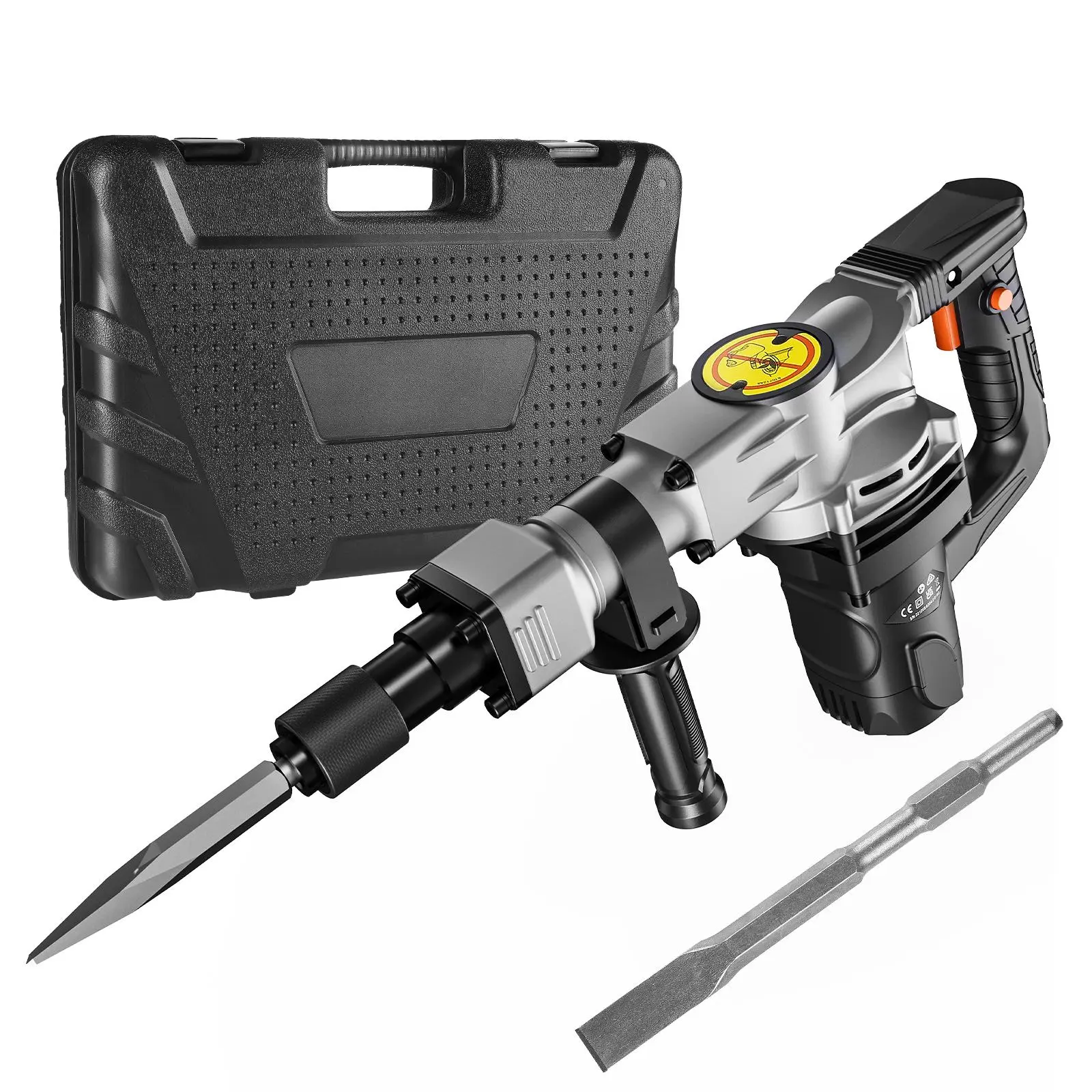 【Backtoschool】VEVOR Heavy Duty Industrial Demolition Hammer Jack, 1400W Electric Concrete Breaker with 2 Chisel Bits, Chipping Attachment Drills, Case, Black Gloves, 2900 BPM for Pipeline & Drainage Facilities