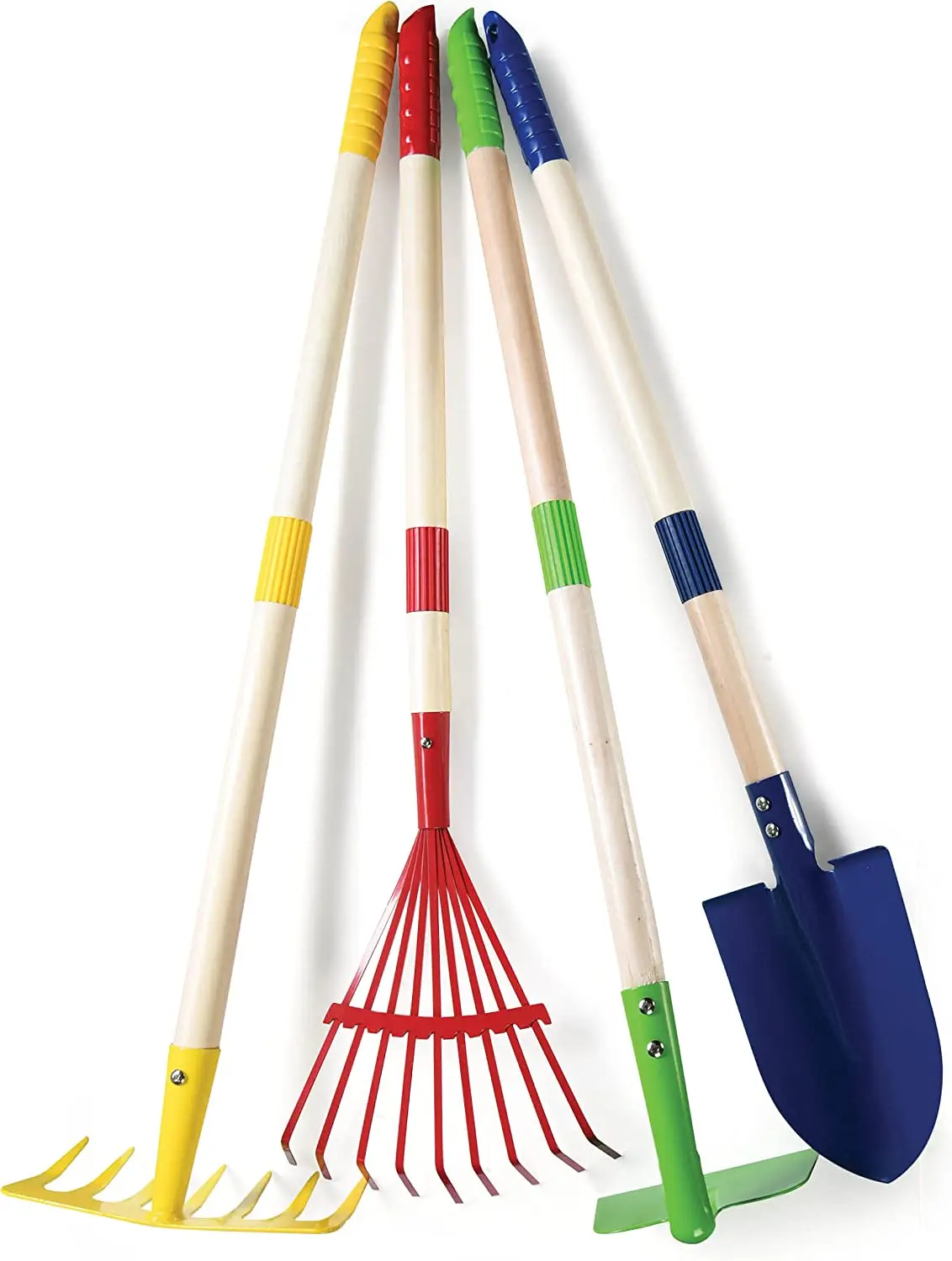 Play22 Kids Garden Tool Set Toy 4-Piece Includes Shovel Rake Hoe & Leaf Rake Wooden Gardening Tools for Young Nature Enthusiasts