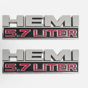 HEMI 2PCS 3D Hemi 5.7 LITER Side Fender Emblem Decal for 1500 Chrome Red Badges