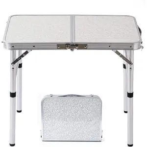 Folding Camp Table Small, 24''L x16''W with Adjustable Height Legs, Indoor Outdoor Lightweight Portable Aluminum Dining Table for Picnic Camping 2-Feet(2 Heights 10"/19")
