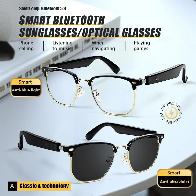 Smart Glasses Bluetooth Headset, Smart Wireless Glasses, Wireless Audio Glasses, 2-In-1 Glasses & Headphones, Multifunctional Glasses, Open-Ear Headphones, Hands-Free Call, HIFI Sound Quality, Holiday Gift, Unisex, For Daily Leisure & Outdoor Sports