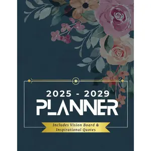 2025-2029 Large Print Planner: 5-Year Minimalist Organizer with Yearly & Monthly Views, Vision Board, Goals, Reflections, Contacts, Password Tracker & Motivational Quotes Paperback – September 27, 2024