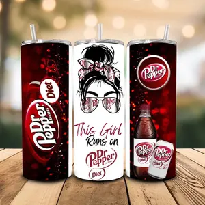 Dr Pepper Diet 20oz & 40oz Skinny Tumbler, “This Girl Runs On Dr Pepper” Stainless Steel Travel Mug, Glitter Red Insulated Cup With Straw, Cute Soda Lover Drinkware, Reusable Coffee Tumbler, Trendy Gift For Women And Collectors