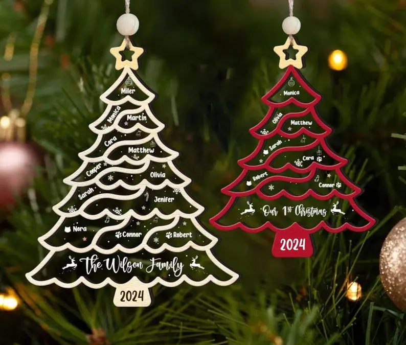 Personalized Family Christmas Ornament 2024, Custom Family Names Tree Ornament, Family Ornament With Pets, Christmas Tree Name, Christmas Tree Ornament