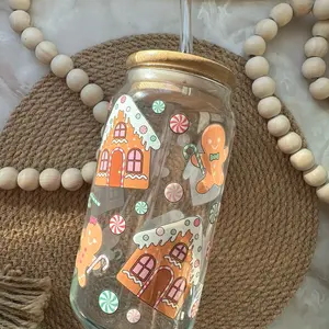 Gingerbread 16oz glass iced coffee cup