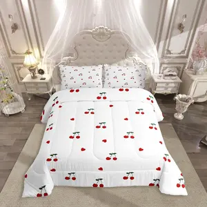 Red Cherry Comforter Set for Kids Boys Girls,Cherry Pattern Bedding Set,Yummy Fruit Duvet Insert