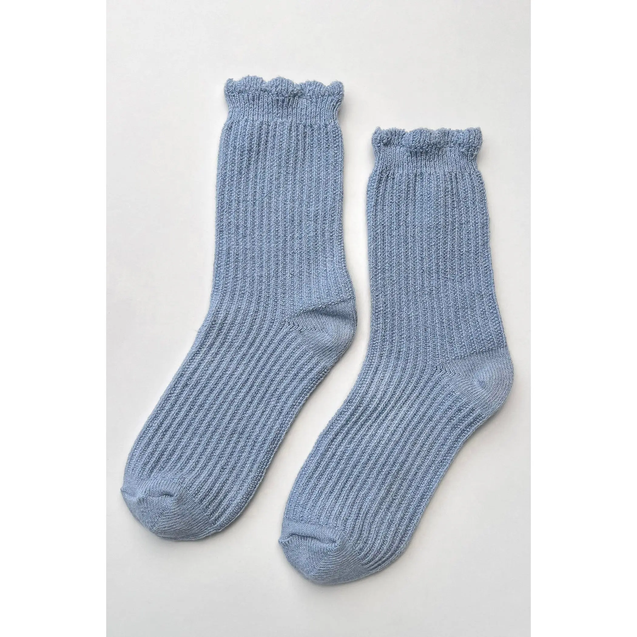 Linen Scallop Socks in Pale Blue