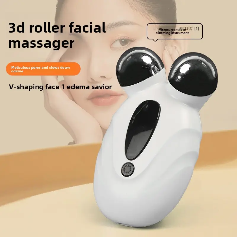 Microcurrent 3D Roller Facial Massager - High-Frequency Dual-Roller Device for Collagen Stimulation, Adjustable Intensity, V-Shaping Face Contour, Compact Portable Design
