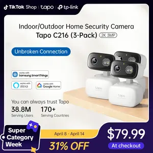 TP-Link & Tapo C216(3-pack) 2K Pan/Tilt Indoor/Outdoor Security Camera  with AI Detection, Baby Cry Detect, Motion Tracking, Color Night Vision, 360° Pan/Tilt, No Subscription, Alexa & Google Compatible