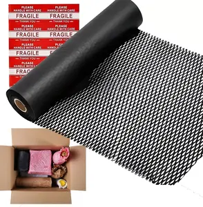 Honeycomb Packing Paper, 12" x 100' Packing Paper Substitute Alternative for Bubble Cushioning Wrap for Moving Shipping Packaging, Recyclable Moving Supplies Bubble Packing Wrap Roll-Black
