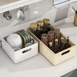 6pcs stackable Plastic Storage Bins with Handles, Pull-Out Organizer Baskets for Kitchen Pantry, Cabinet, Closet