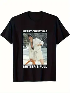 Humorous Christmas T Shirt Featuring Cousin Eddies Full Graphic Tee Inspired by Holiday Vacation Slim Fit Black Shirt for Adults Sizes S to 3XL Bathroom Prank Gift