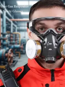 6200 Half Mask Dust Gas Respirator, Safety Goggles Integrated Mask, Dual Filter Spray Polish Firefighter Work Safety Gear