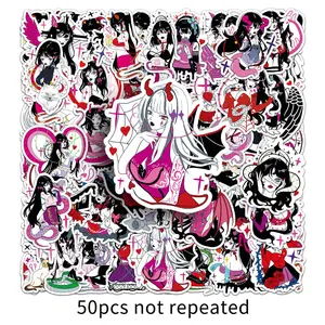 50Pcs Devil Girl Stickers, Pink Black Anime Demon Girl Waterproof Stickers, Cool Dark Aesthetic Decals