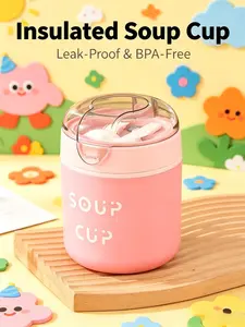18oz Kids Insulated Soup Cup, 304 Stainless Steel Leak Proof Vacuum Food Thermos Container with Hidden Spoon, Portable Reusable Thermal Lunch Jar for Children School Picnic Travel, Keep Food Hot & Cold Drinkware Flasks Bottled Mug Bottled Tumbler Tumbler