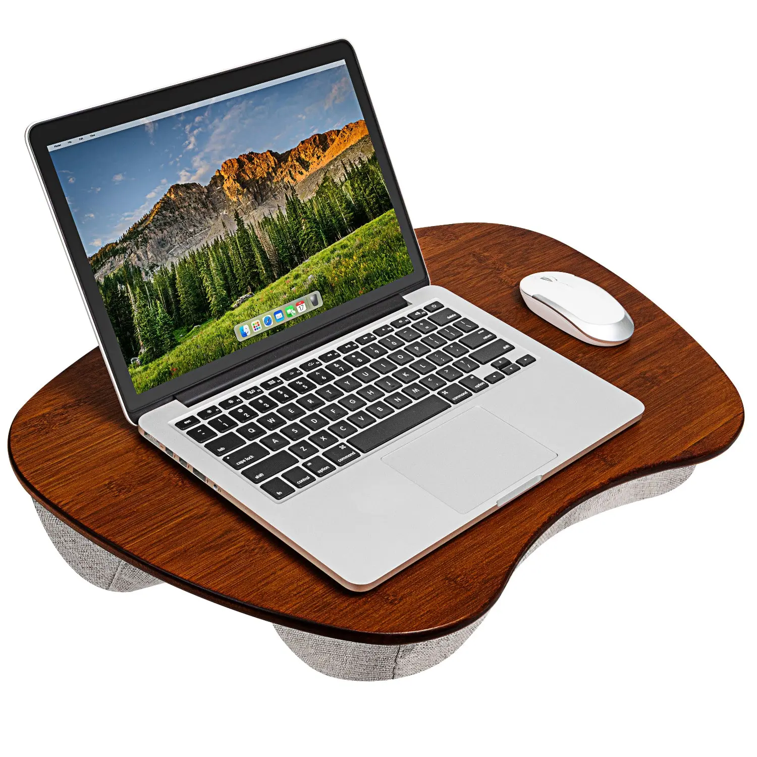 LapGear Bamboo Wood Laptop Desk - Durable Office Furniture (22.4 in x 15.4 in x 2.8 in, 3.40 lbs), Microbead Cushion Base, Carry Handle, Laptop Stand Pad, Fits Up to 17.3" Devices, Ideal for Remote Home Work