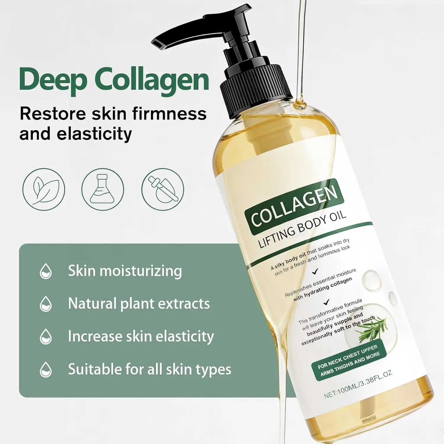 Collagen Oil, Collagen Lifting Body Oil For Skin Tightening, Firming Body Oil For All Skin, After-Shower Anti-Aging Hydrating Moisturizer, ,Natural Anti-Wrinkle Serum for Women 3.38 Fl Oz joint care gel knee