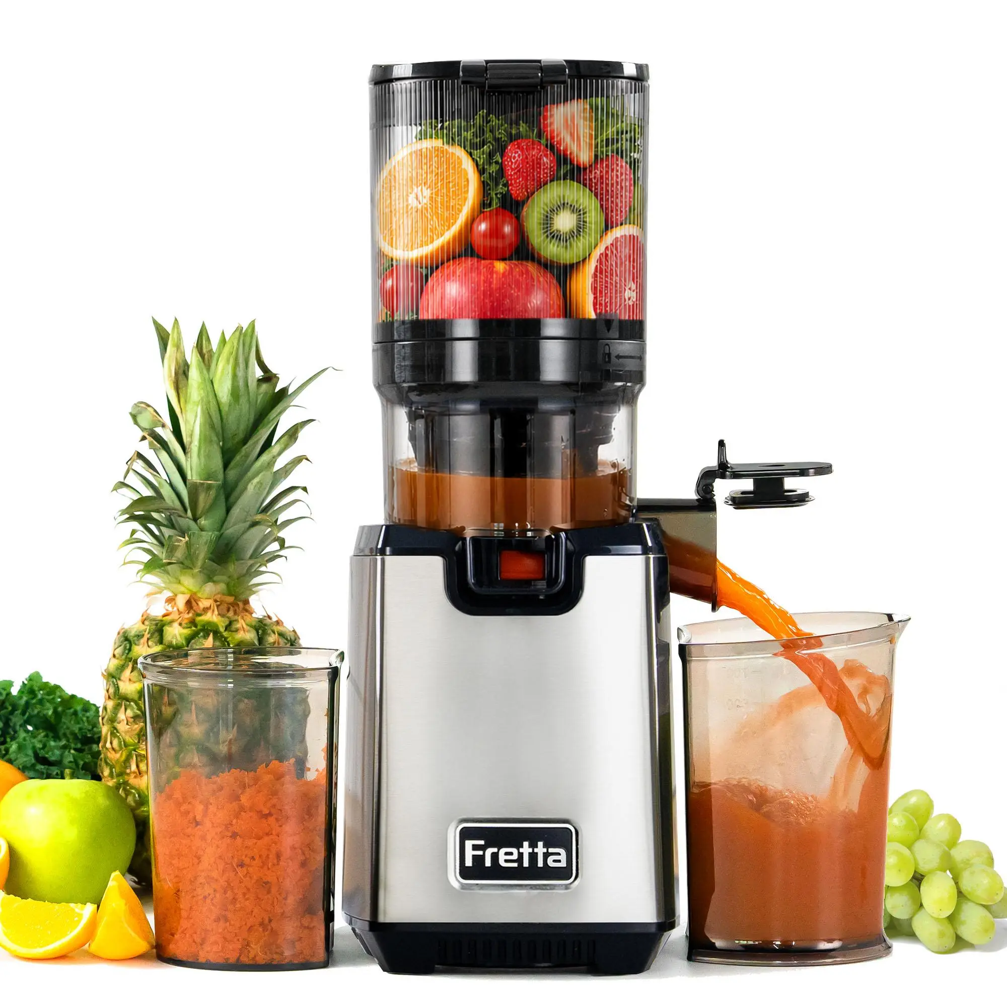Cold Press Juicer, 5.3" Wide Feed Chute for Whole Fruits & Vegetables, Slow Masticating Juicer, High Juice Yield, Easy to Clean, Summervibes